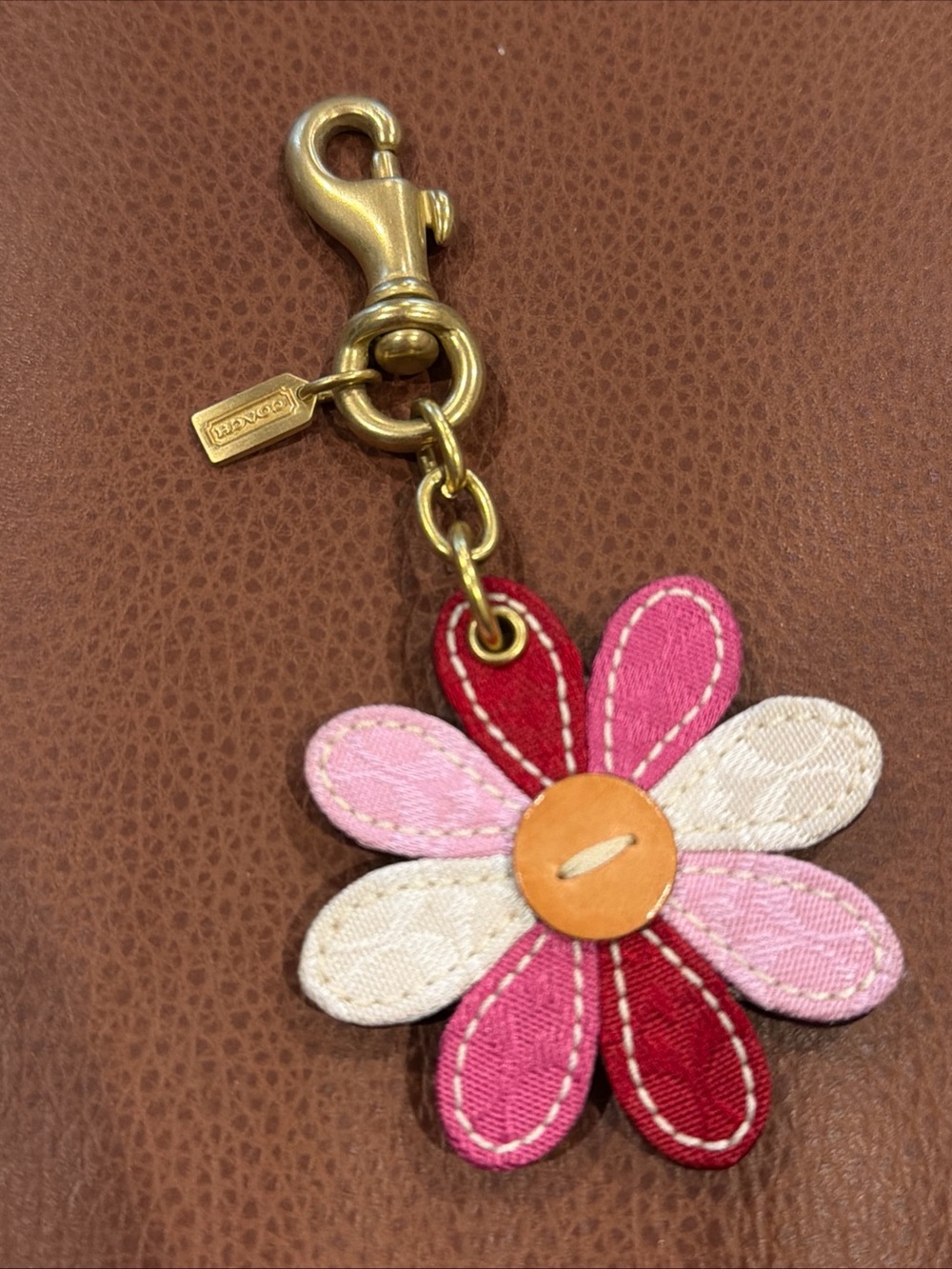 Coach Multicolor Daisy Leather Keychain Charm with Gold Hardware